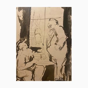Ana Cleja - Meeting - Original Tinte und Aquarell - 20. Jahrhundert