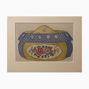 Unknown - Porcelain Box - Original China Ink and Watercolor - 1890s