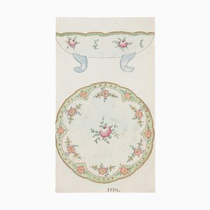 Unknown - Backsplash in Porcelain - Original China Ink and Watercolor - 1890s