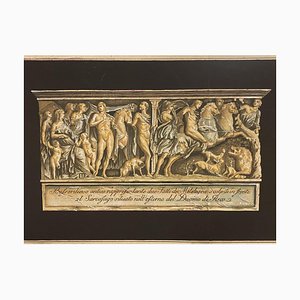 Incisione - Bas-Relief of the Roman Sarcophagus in Cathedral of Pisa - Original Etching - 1880s
