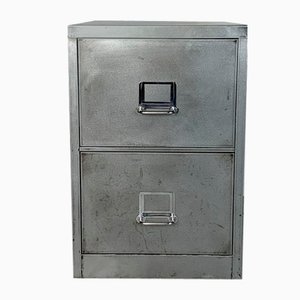Mid-Century Stripped and Polished Steel Filing Cabinet with Two Drawers