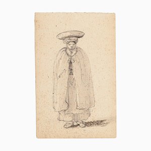 Unknown - Man with Headdress - Original Pencil Drawing - 1880s