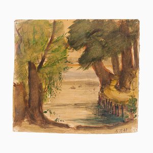 Jean Delpech - Landscape - Original Watercolor on Cardboard - 1947