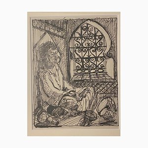 Helen Vogt - Interior de Marruecos - Lápiz original con tinta China - años 50