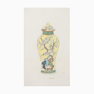 Gabriel Fourmaintraux - Porcelain Vase - Original Watercolor - Early 20th Century