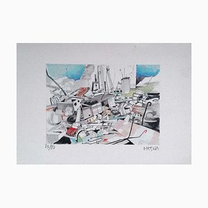 Giuseppe Megna - the Junkyard - Original Lithograph on Paper - 1960s