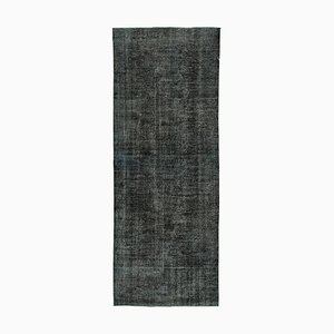 Vintage Turkish Black Overdyed Runner Rug