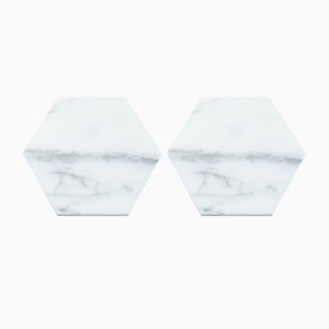 Sous-Verres Hexagonaux en Marbre Blanc avec Liège de Fiammettav Home Collection, Set de 2