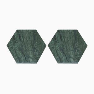 Dessous de Verre Hexagonaux en Marbre Vert avec Liège de Fiammettav Home Collection, Set de 2