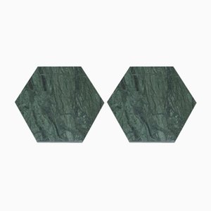 Posavasos hexagonales de mármol verde con corcho de Fiammettav Home Collection. Juego de 2