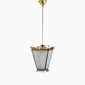 Italian Hanging Lamp made of Glass and Brass, 1950s