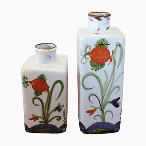 Italienische Handbemalte Keramik Vasen oder Flaschen von Faenza, 2er Set