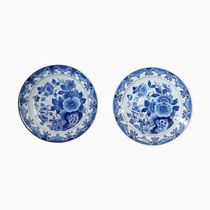 Ceramic Platters with Blue Floral Decorations by Delft, 1980s, Set of 2
