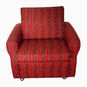 Fauteuil Vintage avec Roues en Tissu Rouge et Marron, 1970s