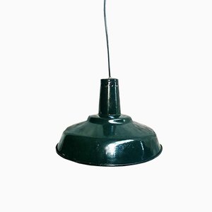 Dark Green Enamel Hanging Lamp, 1960s