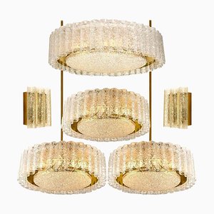 Glass and Brass Light Fixtures from Doria, Germany, 1960s, Set of 6