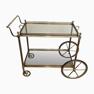 Neoclassical Silvered Brass Drinks Trolley by Maison Bagués, France, 1940s