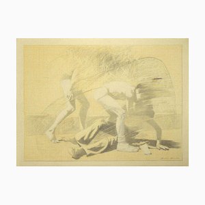 Desconocido - the Fight - Original Pencil on Paper - 1974