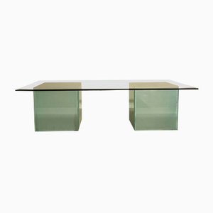 Table Basse Rectangulaire avec Plateau en Verre Biseauté et 2 Cubes en Verre Givré, 1980s