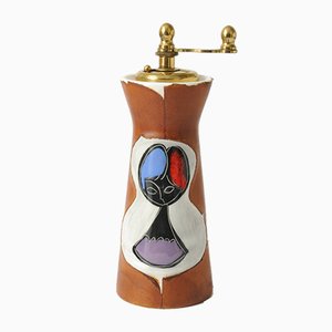 Mid-Century Italian Cermamic and Leather Pepper Mill from Chiarugi