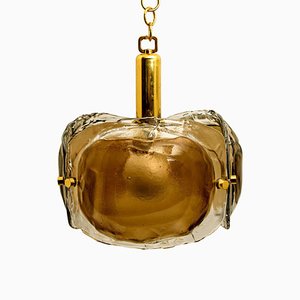 Lámpara colgante de latón y cristal de Murano soplado en marrón
