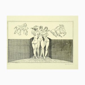 Alfredo Brasioli - Nude Women - Grabado Original - Fragmento de metalero
