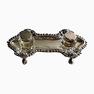 Victorian Queen Anne Style English Silver Plated Inkwell