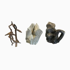 Esculturas trípticas de metal, piedra y mármol de Chartier. Juego de 3
