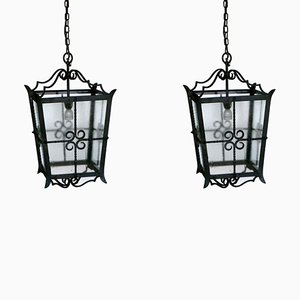 Mid-Century Large Italian Wrought Iron Ceiling Lamps, Set of 2