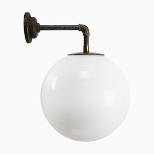 Vintage Industrial White Opaline Cast Iron Wall Light