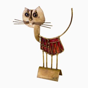 Escultura de un gato brutalista francesa vintage de Jarc