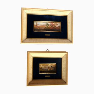 Lucio Cargnel, Landscape Oil Paintings, Original Frames, 1940s, Set of 2