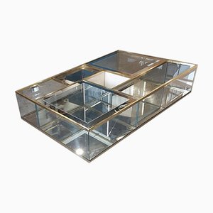 Vintage Italian Crystal Coffee Table with Brass Details