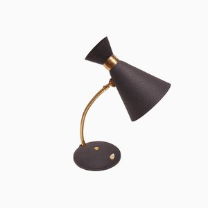 Lampada da tavolo Mid-Century moderna con paralume nero, anni '50