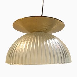 Lampada da soffitto in ottone e vetro scanalato, Scandinavia, anni '70