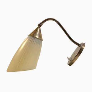 Scandinavian Modern Brass & Pinstripe Glass Wall Lamp, 1950s