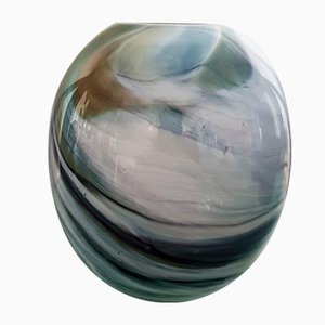 Gray and Blue Marbled Glass Vase, 1970s