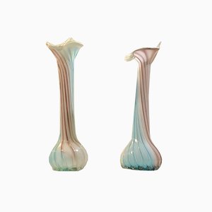 Verdrehte Murano Glasvasen in Rosa, Blau & Weiß, 1940er, 2er Set