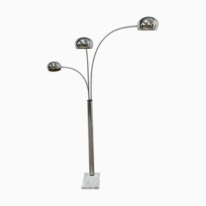 French Arc Floor Lamp in Chrome and Marble, 1970s