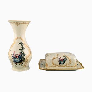 Vase and Butter Tray in Hand Painted Porcelain from Rosenthal, Set of 2