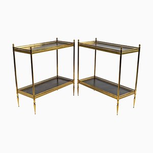 Tables en Bronze et Cuir, 1960s, Set de 2