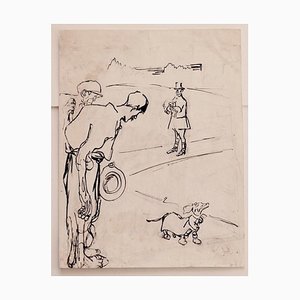 Scène Satirique pour L'asino Gabriele Galantara - Dessin au Crayon et au Stylo - 1910s