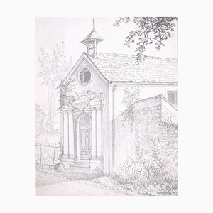 André Roland Brudieux - the Church - Crayon Original sur Papier - Mid-20th Century