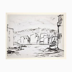 Herta Hausmann - the Port - Original China Ink and Watercolor - Mid-20th Century