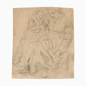 Unknown - Mother and Child - Original Pencil Drawing - Early 20th Century