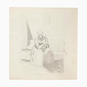 Unknown - Tired Woman - Original Bleistiftzeichnung - Frühes 20. Jahrhundert