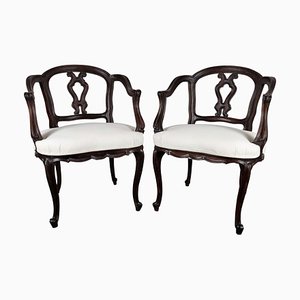 19th Century Italian Baroque Carved Wood Armchair, Set of 2