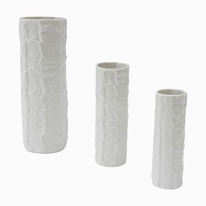 German White Ceramic Vases, 1960s, Set of 3