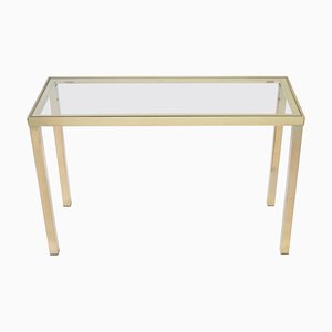 French Brass Console Table with Glass Top, 1970s