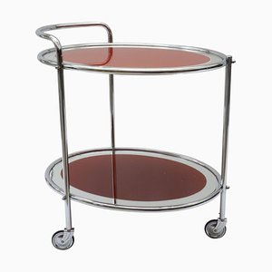 Oval Chrome and Glass Mirrored Bar Cart, 1950s